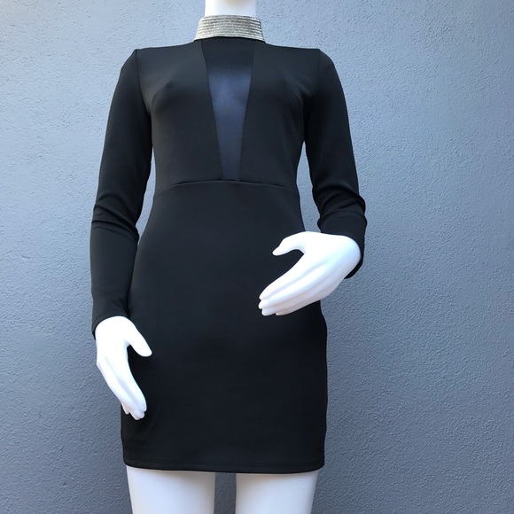 bebe Dresses & Skirts - Bebe Small Black Dress w/ Jeweled Choker and Mesh